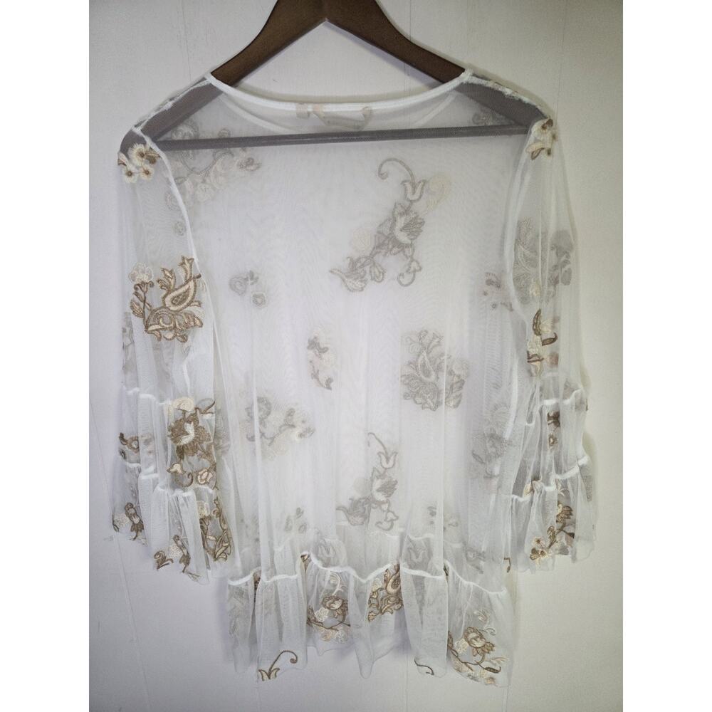 Soft Surroundings Sheer Ivory Embroidered Mesh Top Size Large - Picture 2 of 9